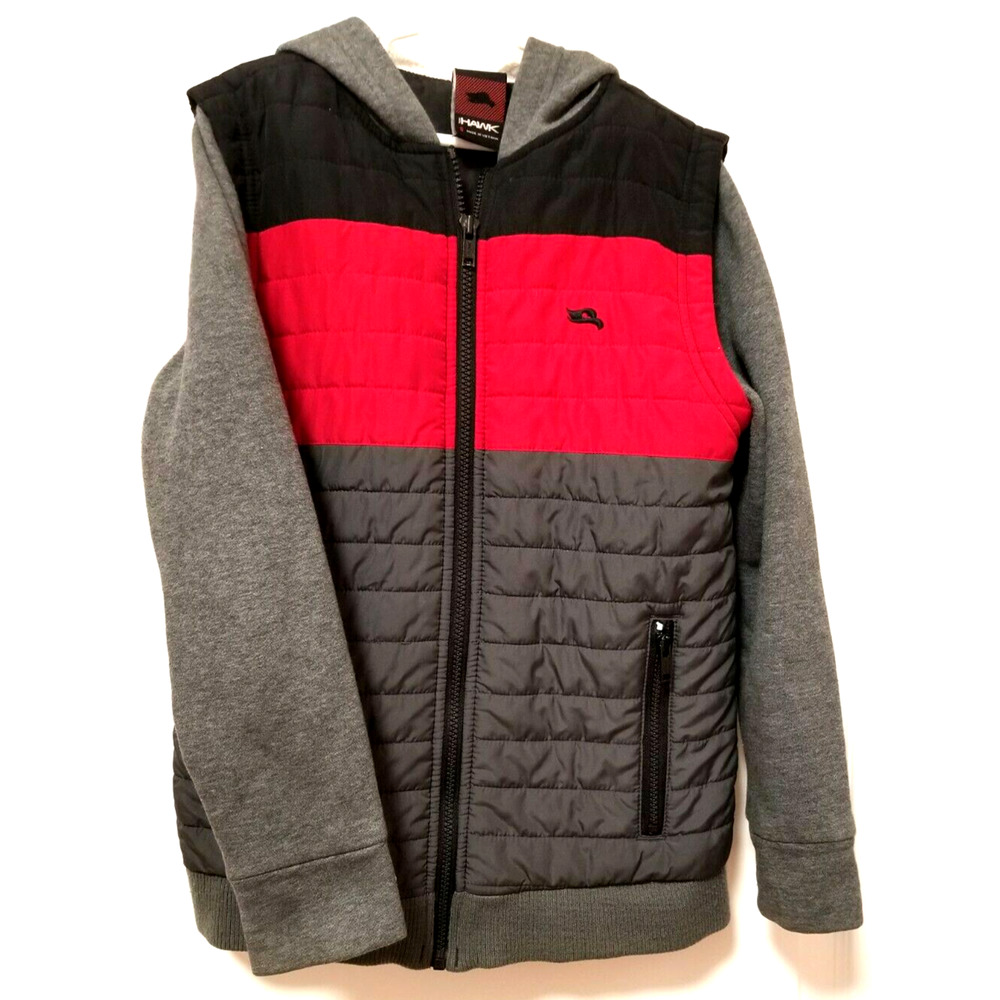 Tony Hawk Boy's Small Gray Hooded Color Block Pockets Quilted Full Zip